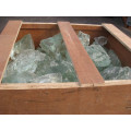 Roca de vidrio grande, roca de vidrio de escoria transparente en caja de madera